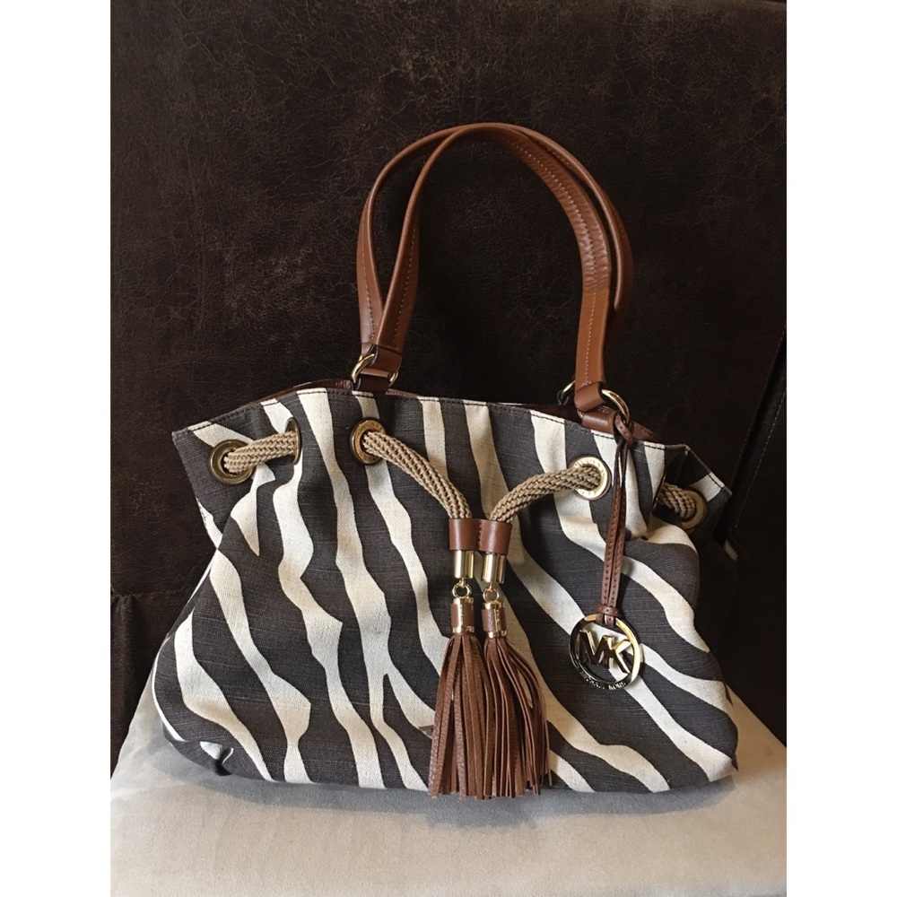 MK Zebra Print Tassel Tote Bag